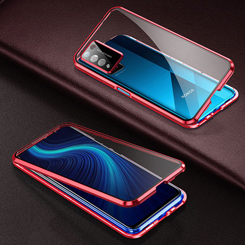 Coque Rebord Bumper Luxe Aluminum Metal Miroir 360 Degres Housse Etui Aimant pour Huawei Honor X10 5G Rouge