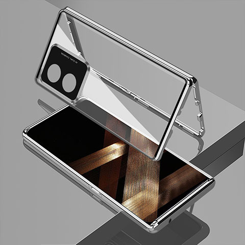 Coque Rebord Bumper Luxe Aluminum Metal Miroir 360 Degres Housse Etui Aimant pour Huawei Honor X5 Plus Argent