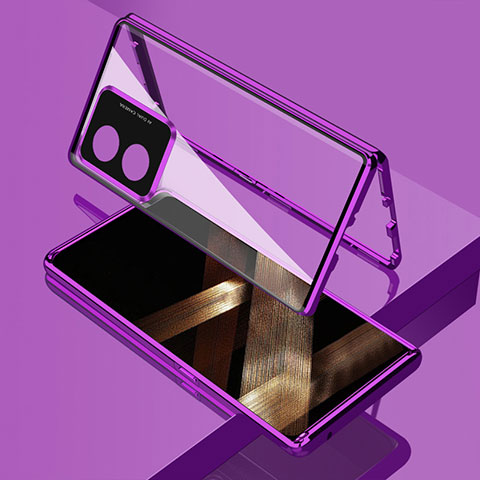 Coque Rebord Bumper Luxe Aluminum Metal Miroir 360 Degres Housse Etui Aimant pour Huawei Honor X5 Plus Violet