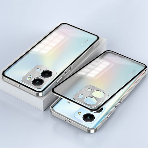 Coque Rebord Bumper Luxe Aluminum Metal Miroir 360 Degres Housse Etui Aimant pour Huawei Honor X7a Argent