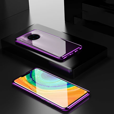 Coque Rebord Bumper Luxe Aluminum Metal Miroir 360 Degres Housse Etui Aimant pour Huawei Mate 30 5G Violet