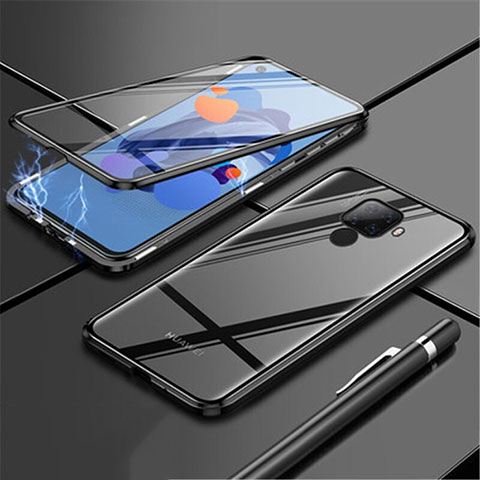 Coque Rebord Bumper Luxe Aluminum Metal Miroir 360 Degres Housse Etui Aimant pour Huawei Mate 30 Lite Noir