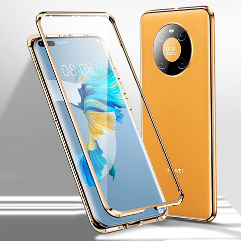 Coque Rebord Bumper Luxe Aluminum Metal Miroir 360 Degres Housse Etui Aimant pour Huawei Mate 40E Pro 4G Jaune