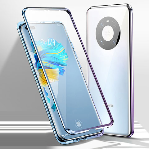 Coque Rebord Bumper Luxe Aluminum Metal Miroir 360 Degres Housse Etui Aimant pour Huawei Mate 40E Pro 5G Argent