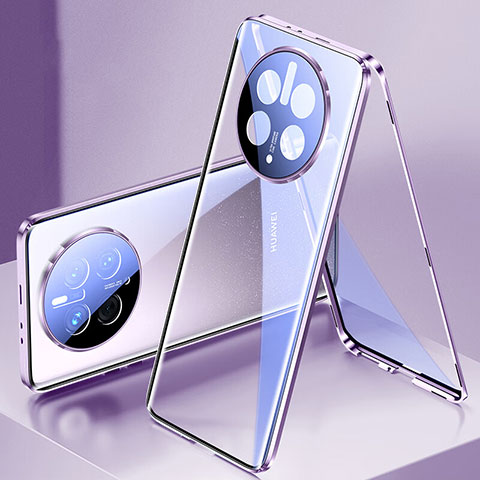 Coque Rebord Bumper Luxe Aluminum Metal Miroir 360 Degres Housse Etui Aimant pour Huawei Mate 50 Pro Violet