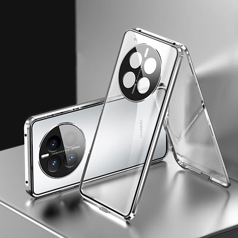 Coque Rebord Bumper Luxe Aluminum Metal Miroir 360 Degres Housse Etui Aimant pour Huawei Mate 50E Argent