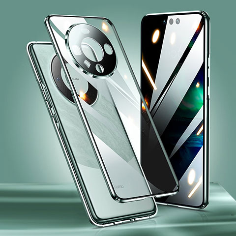 Coque Rebord Bumper Luxe Aluminum Metal Miroir 360 Degres Housse Etui Aimant pour Huawei Mate 60 Pro+ Plus Vert