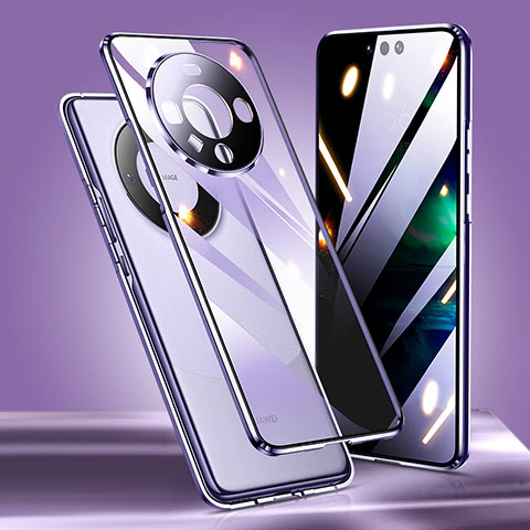 Coque Rebord Bumper Luxe Aluminum Metal Miroir 360 Degres Housse Etui Aimant pour Huawei Mate 60 Pro Violet