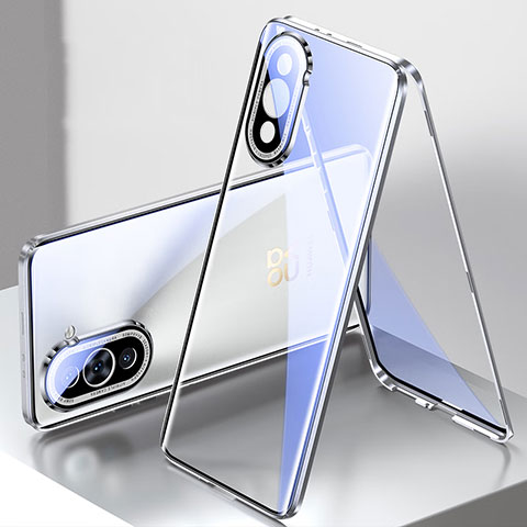 Coque Rebord Bumper Luxe Aluminum Metal Miroir 360 Degres Housse Etui Aimant pour Huawei Nova 10 Pro Argent