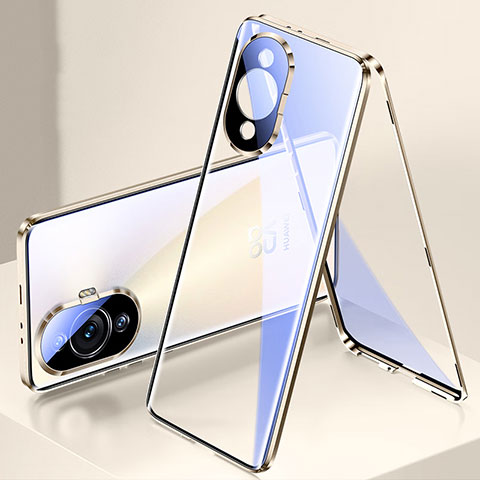 Coque Rebord Bumper Luxe Aluminum Metal Miroir 360 Degres Housse Etui Aimant pour Huawei Nova 11 Or