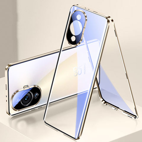 Coque Rebord Bumper Luxe Aluminum Metal Miroir 360 Degres Housse Etui Aimant pour Huawei Nova 11 Pro Or