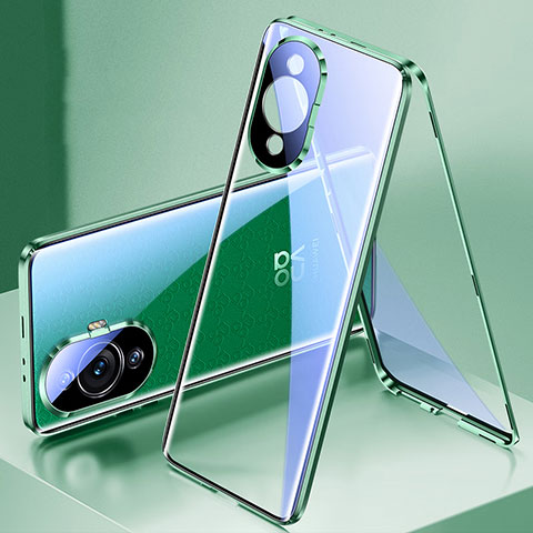 Coque Rebord Bumper Luxe Aluminum Metal Miroir 360 Degres Housse Etui Aimant pour Huawei Nova 11 Vert