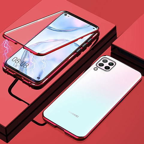 Coque Rebord Bumper Luxe Aluminum Metal Miroir 360 Degres Housse Etui Aimant pour Huawei Nova 6 SE Rouge