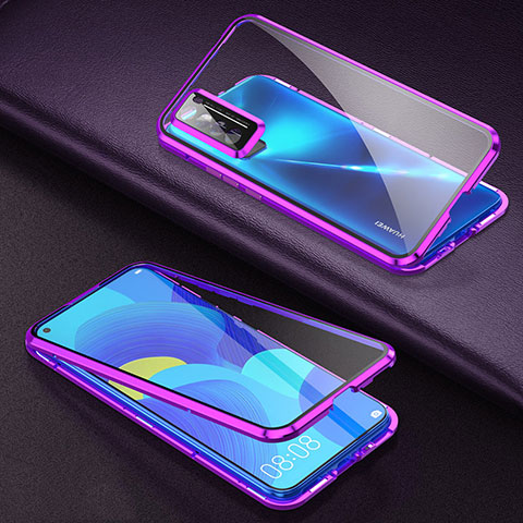 Coque Rebord Bumper Luxe Aluminum Metal Miroir 360 Degres Housse Etui Aimant pour Huawei Nova 7 5G Violet