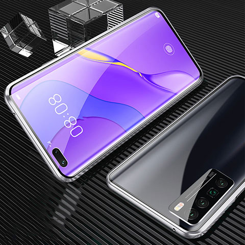 Coque Rebord Bumper Luxe Aluminum Metal Miroir 360 Degres Housse Etui Aimant pour Huawei Nova 7 Pro 5G Argent