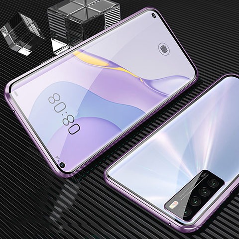 Coque Rebord Bumper Luxe Aluminum Metal Miroir 360 Degres Housse Etui Aimant pour Huawei Nova 7 Pro 5G Violet