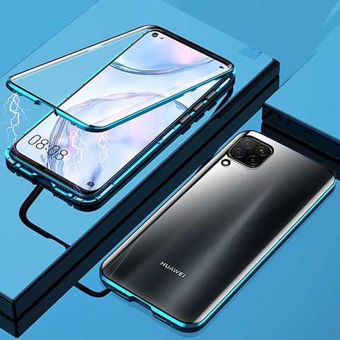 Coque Rebord Bumper Luxe Aluminum Metal Miroir 360 Degres Housse Etui Aimant pour Huawei Nova 7i Bleu