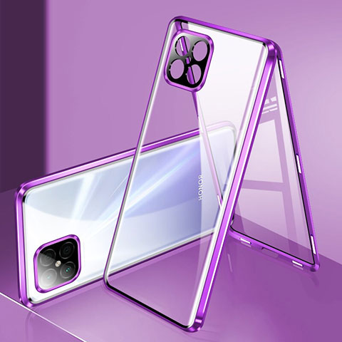 Coque Rebord Bumper Luxe Aluminum Metal Miroir 360 Degres Housse Etui Aimant pour Huawei Nova 8 SE 4G Violet