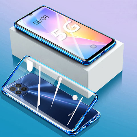 Coque Rebord Bumper Luxe Aluminum Metal Miroir 360 Degres Housse Etui Aimant pour Huawei Nova 8 SE 5G Bleu