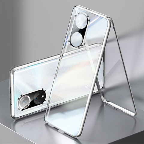 Coque Rebord Bumper Luxe Aluminum Metal Miroir 360 Degres Housse Etui Aimant pour Huawei Nova 9 Argent