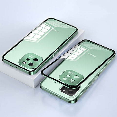 Coque Rebord Bumper Luxe Aluminum Metal Miroir 360 Degres Housse Etui Aimant pour Huawei Nova Y61 Vert