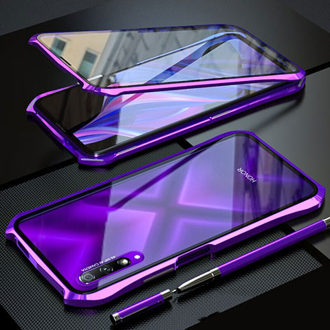 Coque Rebord Bumper Luxe Aluminum Metal Miroir 360 Degres Housse Etui Aimant pour Huawei P Smart Pro (2019) Violet