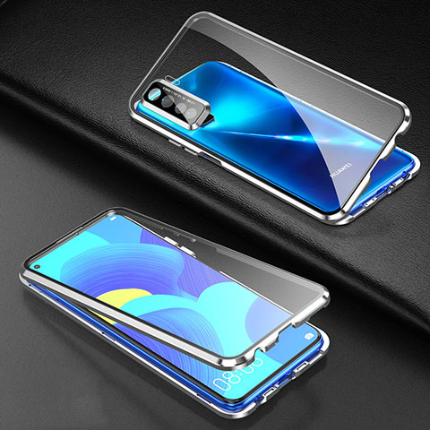 Coque Rebord Bumper Luxe Aluminum Metal Miroir 360 Degres Housse Etui Aimant pour Huawei P40 Lite 5G Argent