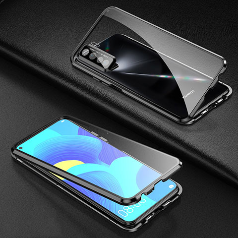 Coque Rebord Bumper Luxe Aluminum Metal Miroir 360 Degres Housse Etui Aimant pour Huawei P40 Lite 5G Noir