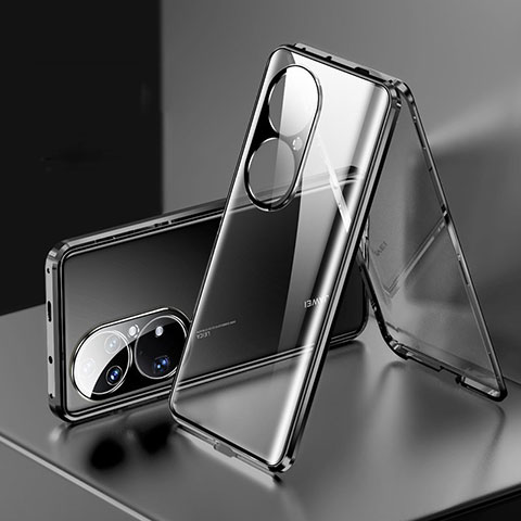 Coque Rebord Bumper Luxe Aluminum Metal Miroir 360 Degres Housse Etui Aimant pour Huawei P50 Noir