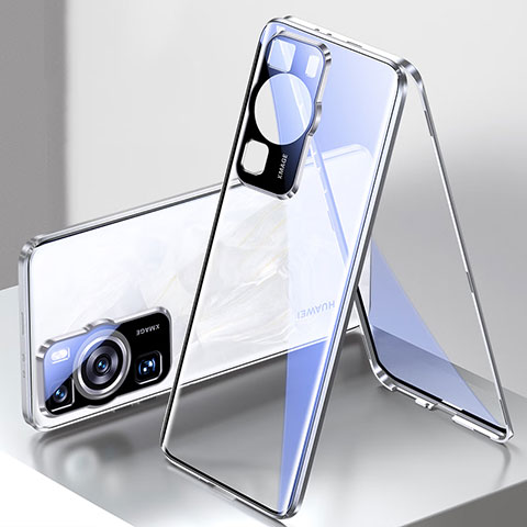 Coque Rebord Bumper Luxe Aluminum Metal Miroir 360 Degres Housse Etui Aimant pour Huawei P60 Pro Argent