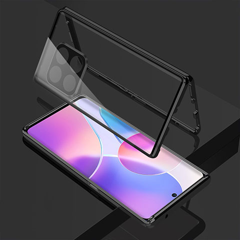 Coque Rebord Bumper Luxe Aluminum Metal Miroir 360 Degres Housse Etui Aimant pour OnePlus 10T 5G Noir