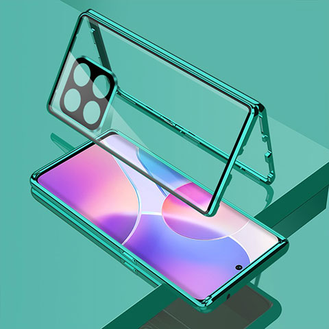 Coque Rebord Bumper Luxe Aluminum Metal Miroir 360 Degres Housse Etui Aimant pour OnePlus 10T 5G Vert