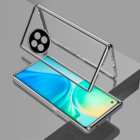 Coque Rebord Bumper Luxe Aluminum Metal Miroir 360 Degres Housse Etui Aimant pour OnePlus 11R 5G Argent