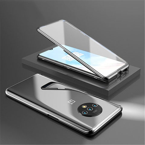 Coque Rebord Bumper Luxe Aluminum Metal Miroir 360 Degres Housse Etui Aimant pour OnePlus 7T Noir