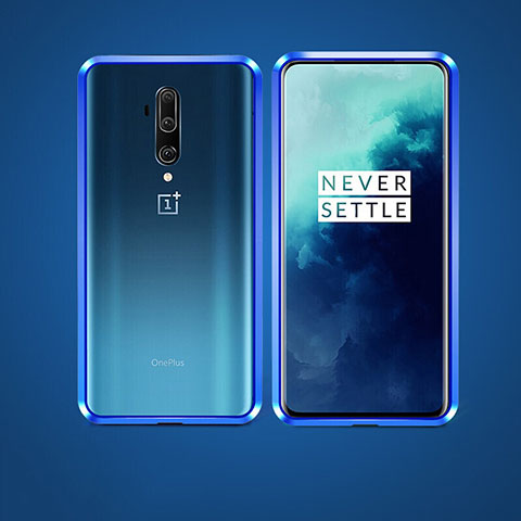 Coque Rebord Bumper Luxe Aluminum Metal Miroir 360 Degres Housse Etui Aimant pour OnePlus 7T Pro 5G Bleu