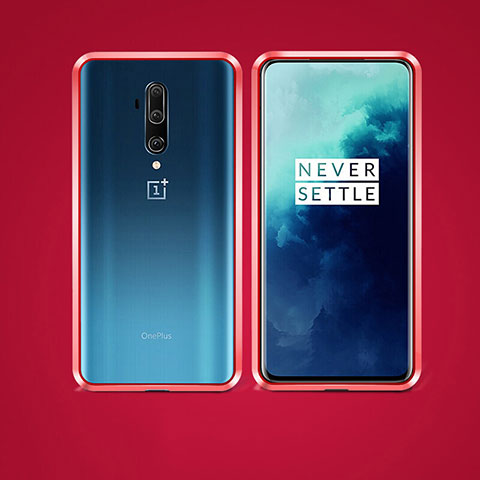 Coque Rebord Bumper Luxe Aluminum Metal Miroir 360 Degres Housse Etui Aimant pour OnePlus 7T Pro Rouge