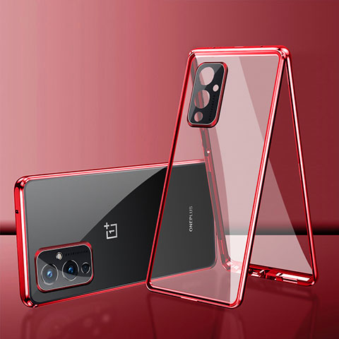 Coque Rebord Bumper Luxe Aluminum Metal Miroir 360 Degres Housse Etui Aimant pour OnePlus 9 5G Rouge