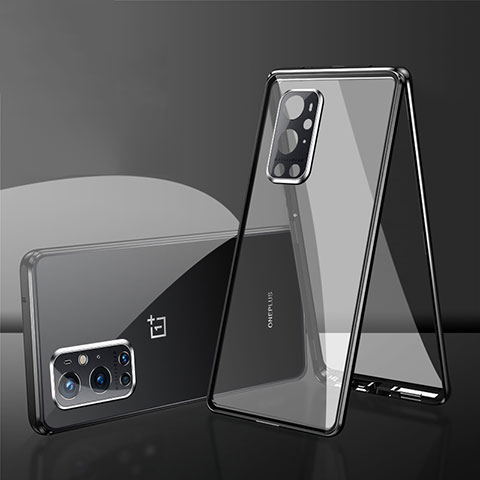 Coque Rebord Bumper Luxe Aluminum Metal Miroir 360 Degres Housse Etui Aimant pour OnePlus 9 Pro 5G Noir