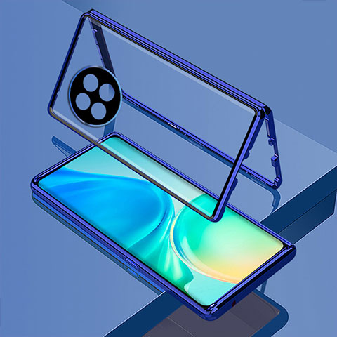 Coque Rebord Bumper Luxe Aluminum Metal Miroir 360 Degres Housse Etui Aimant pour OnePlus Ace 2 5G Bleu