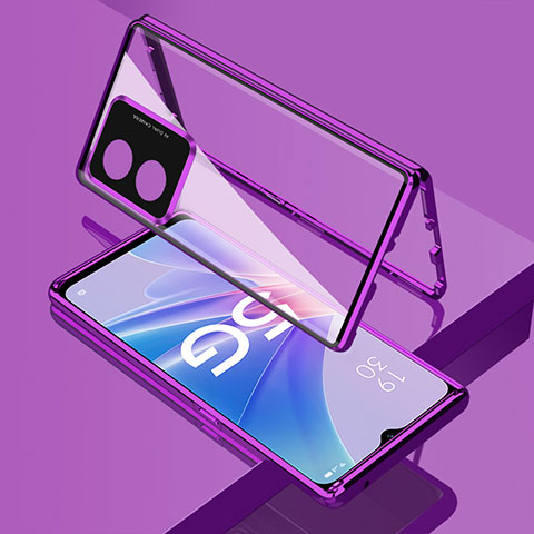 Coque Rebord Bumper Luxe Aluminum Metal Miroir 360 Degres Housse Etui Aimant pour Oppo A1x 5G Violet