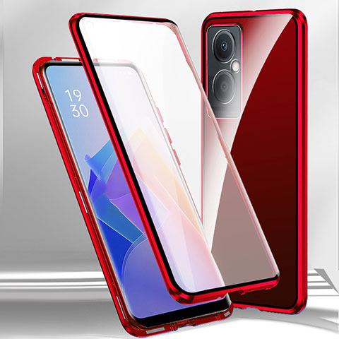 Coque Rebord Bumper Luxe Aluminum Metal Miroir 360 Degres Housse Etui Aimant pour Oppo A2 5G Rouge