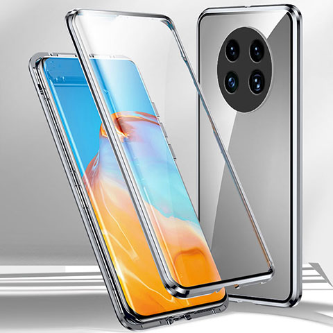 Coque Rebord Bumper Luxe Aluminum Metal Miroir 360 Degres Housse Etui Aimant pour Oppo A2 Pro 5G Argent