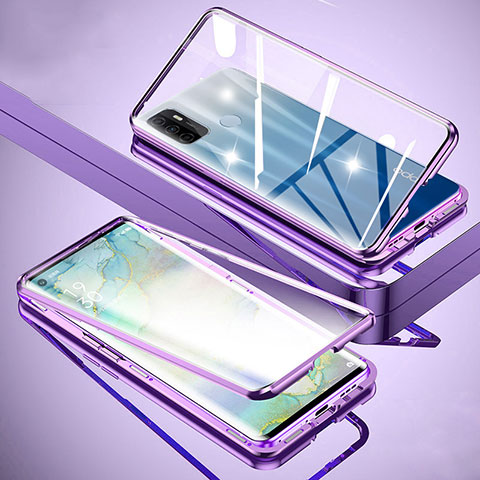 Coque Rebord Bumper Luxe Aluminum Metal Miroir 360 Degres Housse Etui Aimant pour Oppo A33 Violet