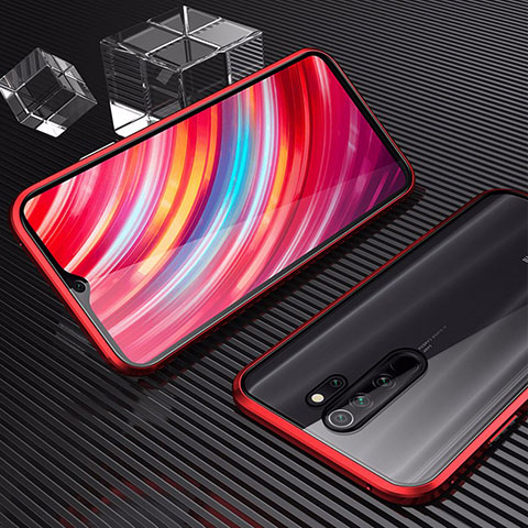 Coque Rebord Bumper Luxe Aluminum Metal Miroir 360 Degres Housse Etui Aimant pour Oppo A5 (2020) Rouge