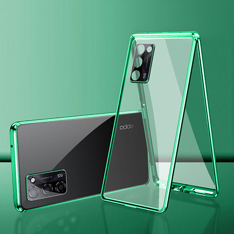 Coque Rebord Bumper Luxe Aluminum Metal Miroir 360 Degres Housse Etui Aimant pour Oppo A53s 5G Vert