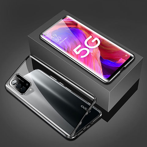 Coque Rebord Bumper Luxe Aluminum Metal Miroir 360 Degres Housse Etui Aimant pour Oppo A54 5G Noir