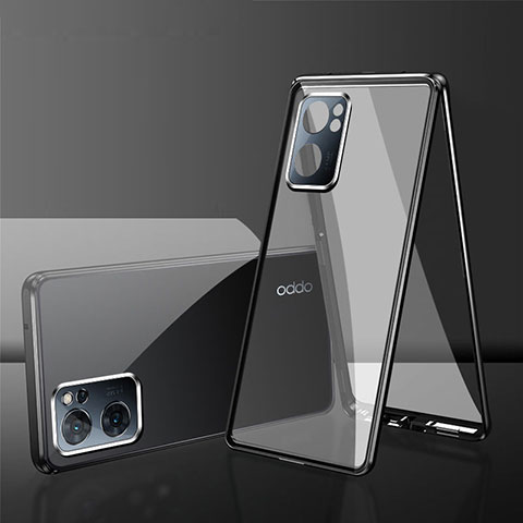 Coque Rebord Bumper Luxe Aluminum Metal Miroir 360 Degres Housse Etui Aimant pour Oppo A56S 5G Noir