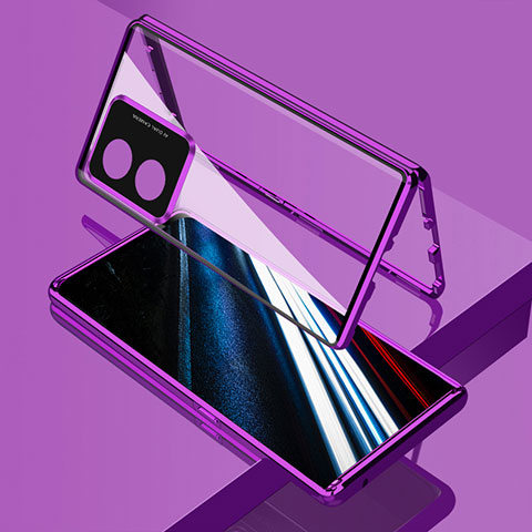 Coque Rebord Bumper Luxe Aluminum Metal Miroir 360 Degres Housse Etui Aimant pour Oppo A58 4G Violet