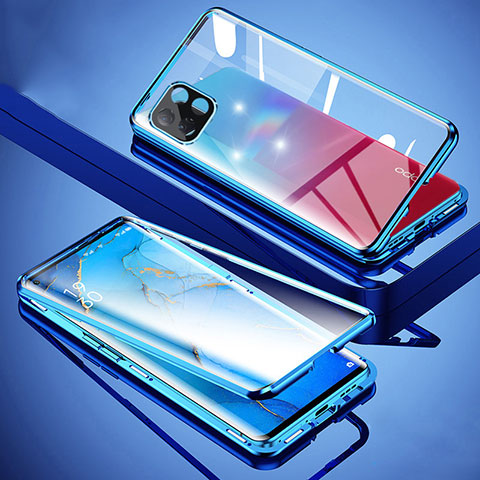 Coque Rebord Bumper Luxe Aluminum Metal Miroir 360 Degres Housse Etui Aimant pour Oppo A72 5G Bleu