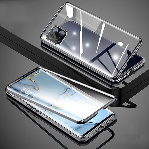 Coque Rebord Bumper Luxe Aluminum Metal Miroir 360 Degres Housse Etui Aimant pour Oppo A73 5G Noir